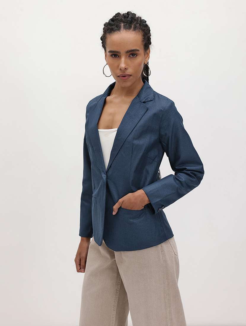 women solid long sleeve single breasted blazer - 22184206 -  Standard Image - 2