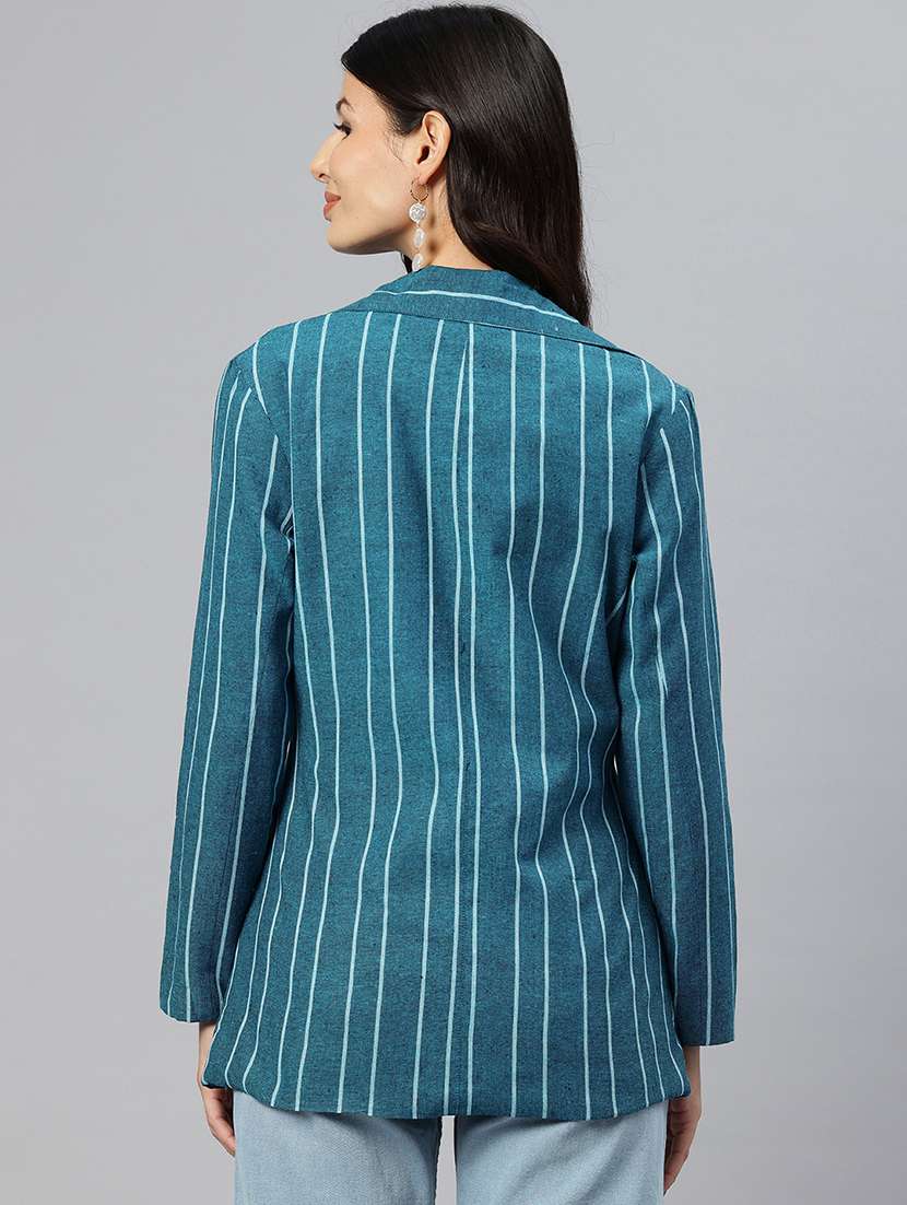 women striped long sleeve single breasted blazer - 22184216 -  Standard Image - 2