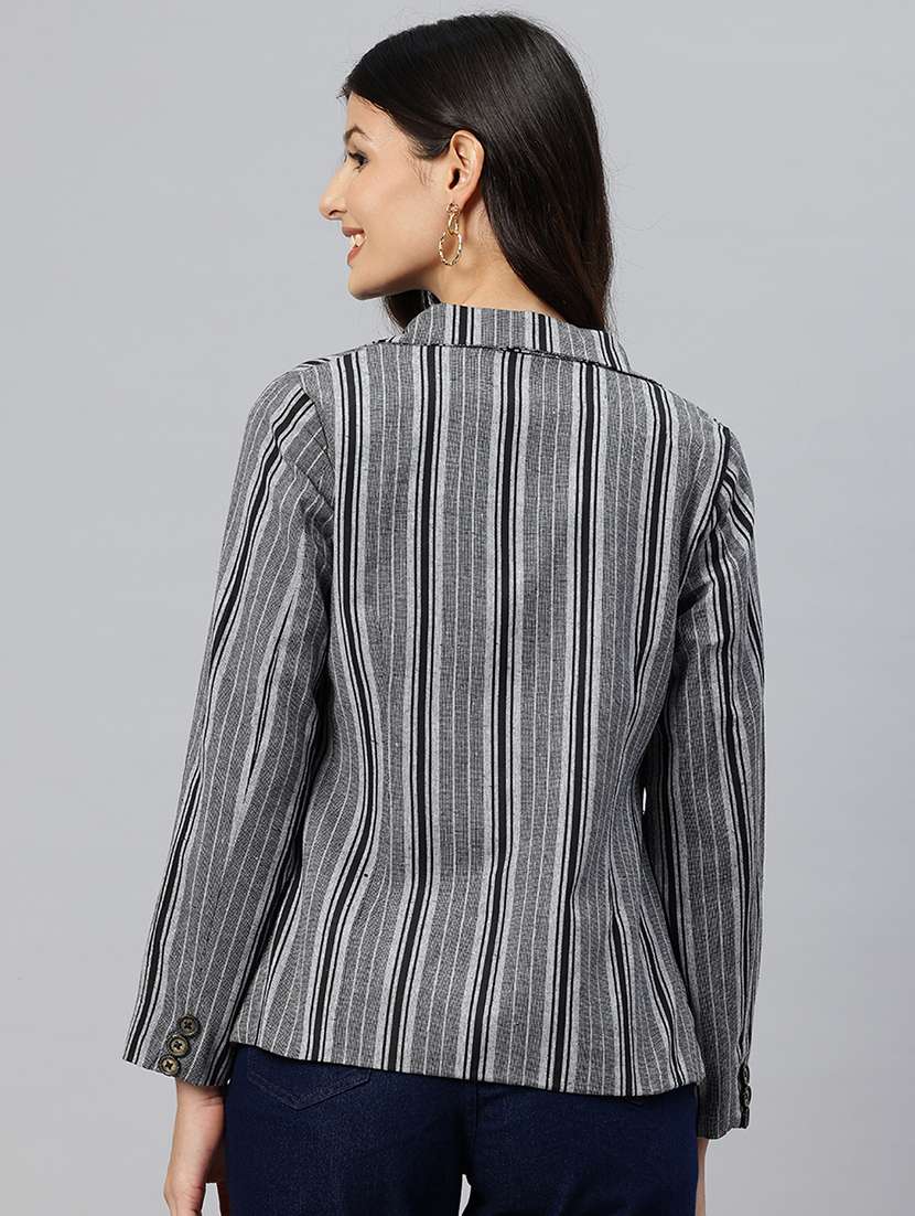women striped long sleeve single breasted blazer - 22184221 -  Standard Image - 2