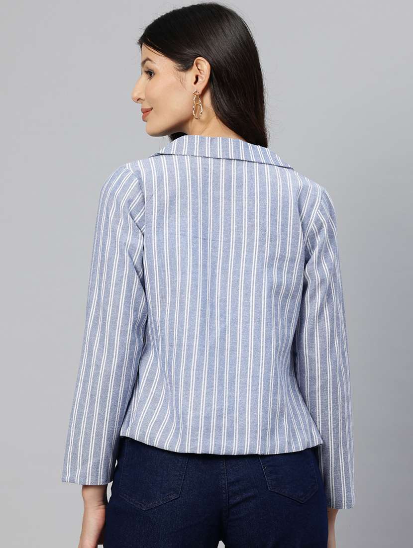 women striped long sleeve single breasted blazer - 22184223 -  Standard Image - 2