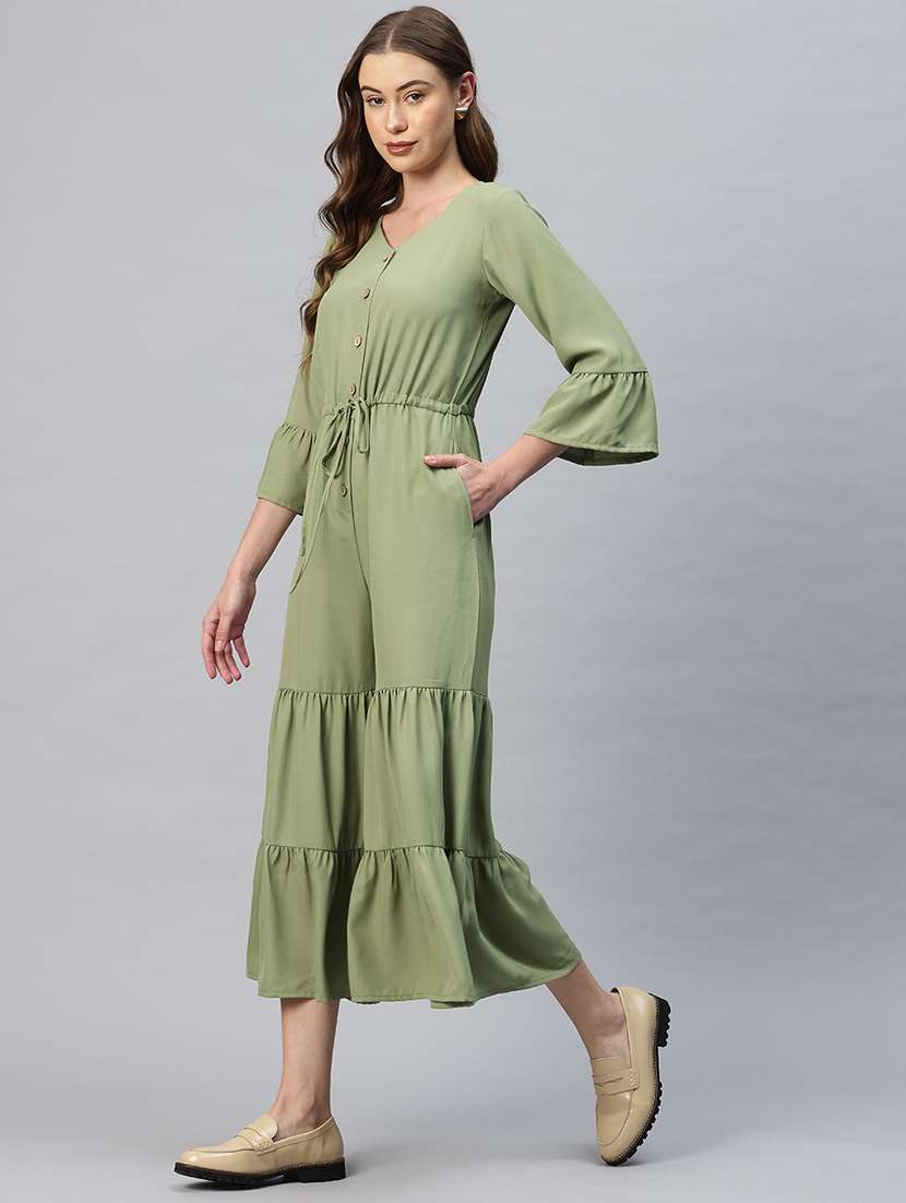 women olive solid bell sleeve jumpsuit - 22184233 -  Standard Image - 2