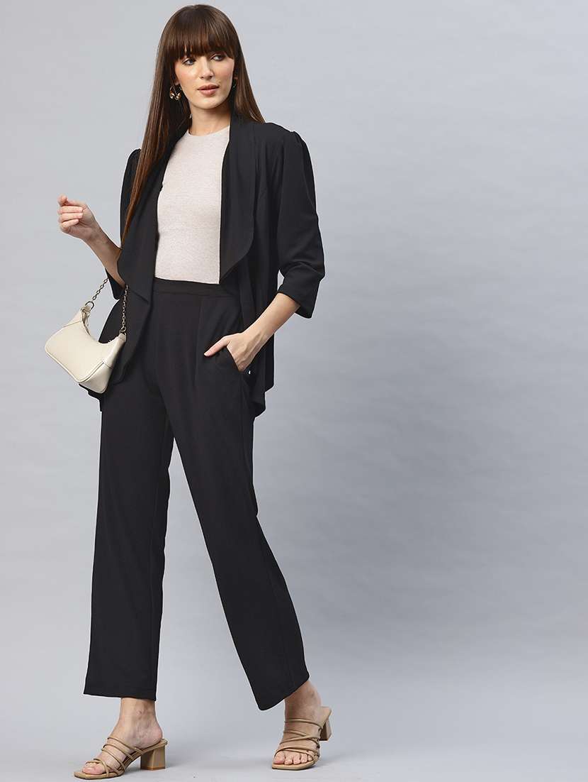 women solid blazer & trouser co-ord set