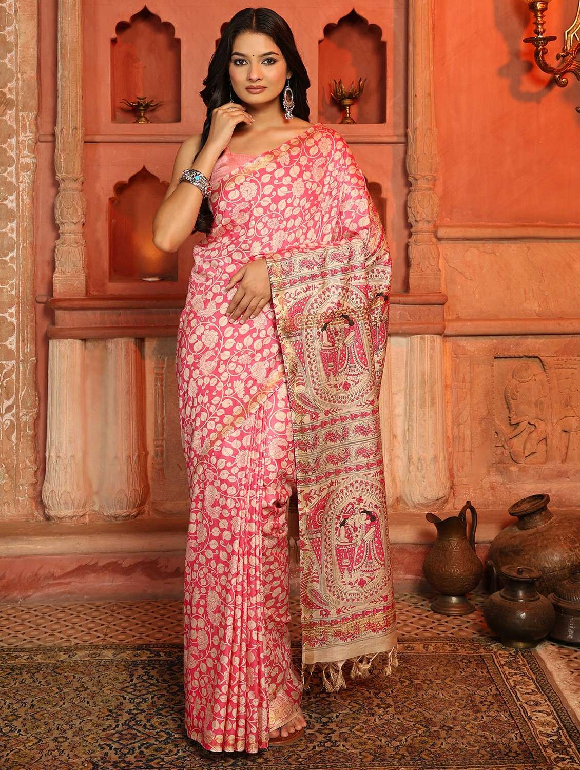 women printed casual wear saree with blouse