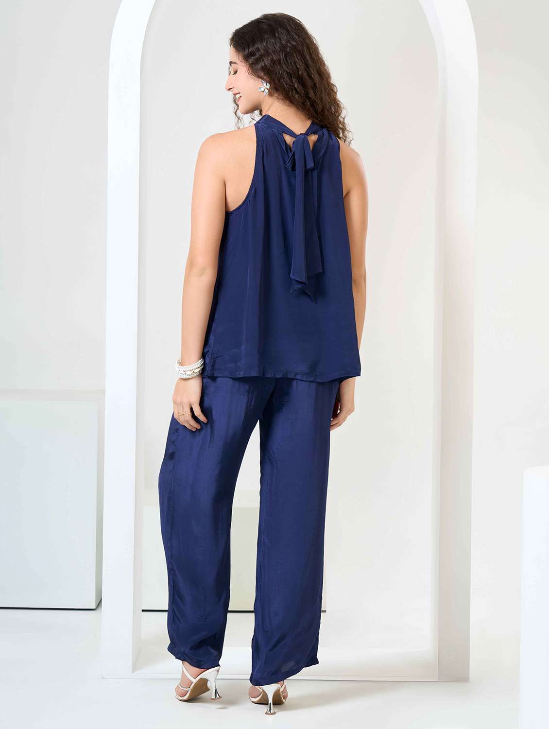 women solid top and trouser co-ord set - 22184338 -  Standard Image - 2