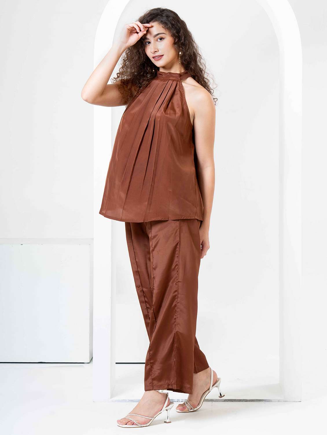 women solid top and trouser co-ord set - 22184340 -  Standard Image - 2