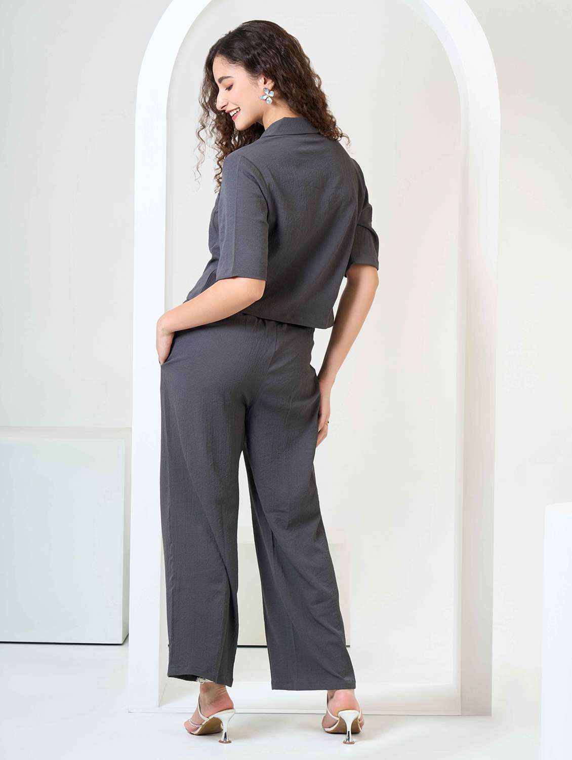women solid shirt and trouser co-ord set - 22184346 -  Standard Image - 2