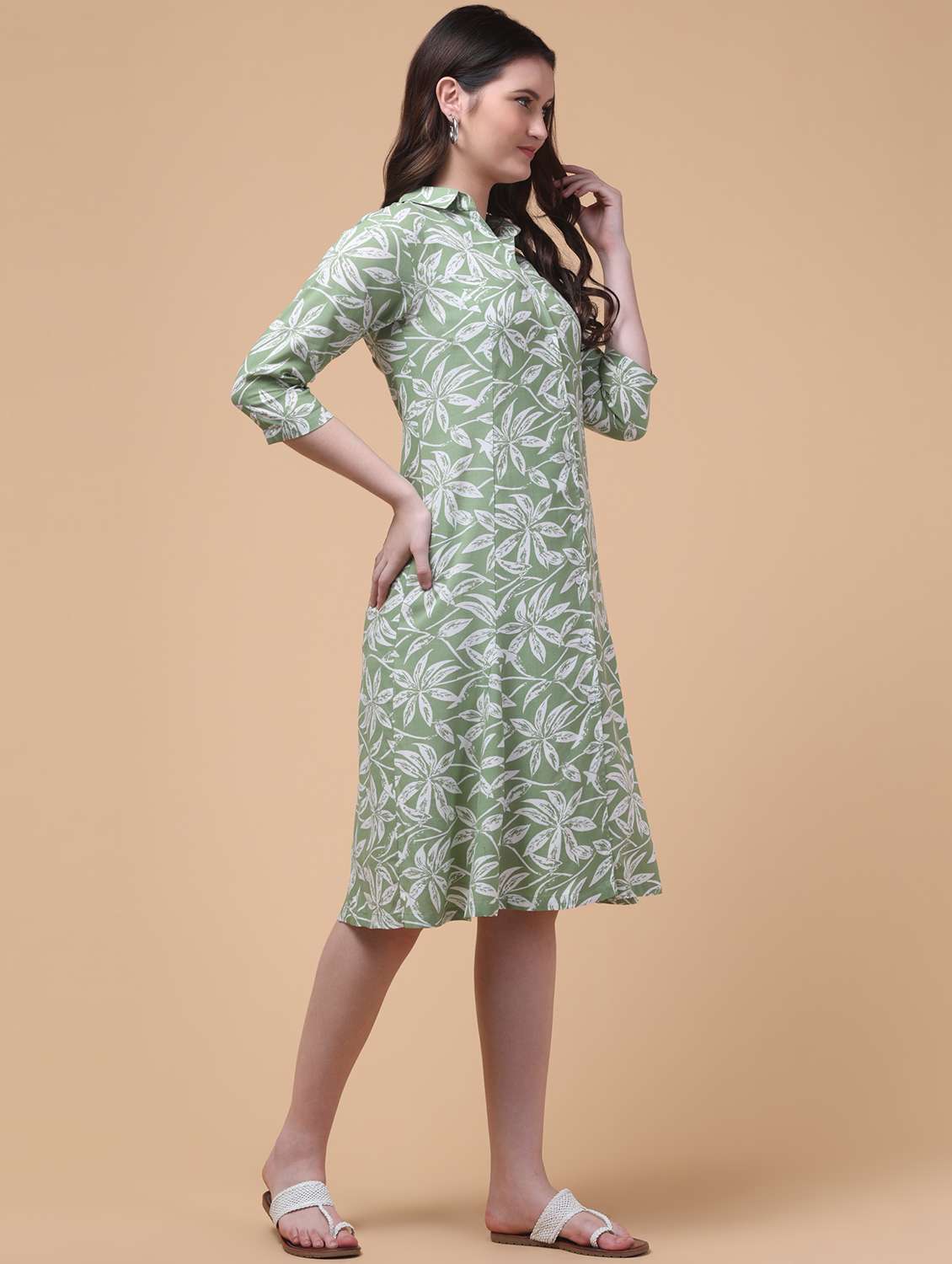 women printed three quarter sleeve shirt dress - 22184363 -  Standard Image - 2