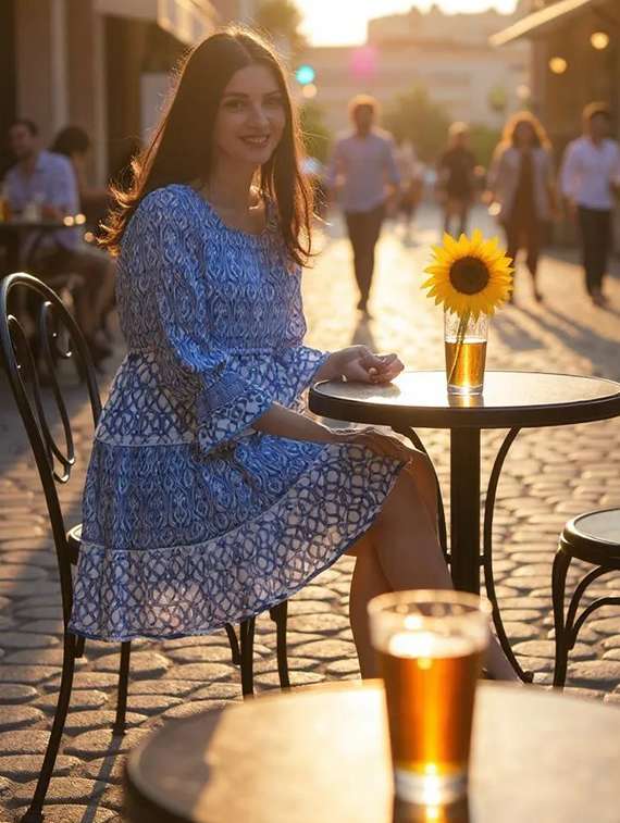 women printed long sleeve tiered dress