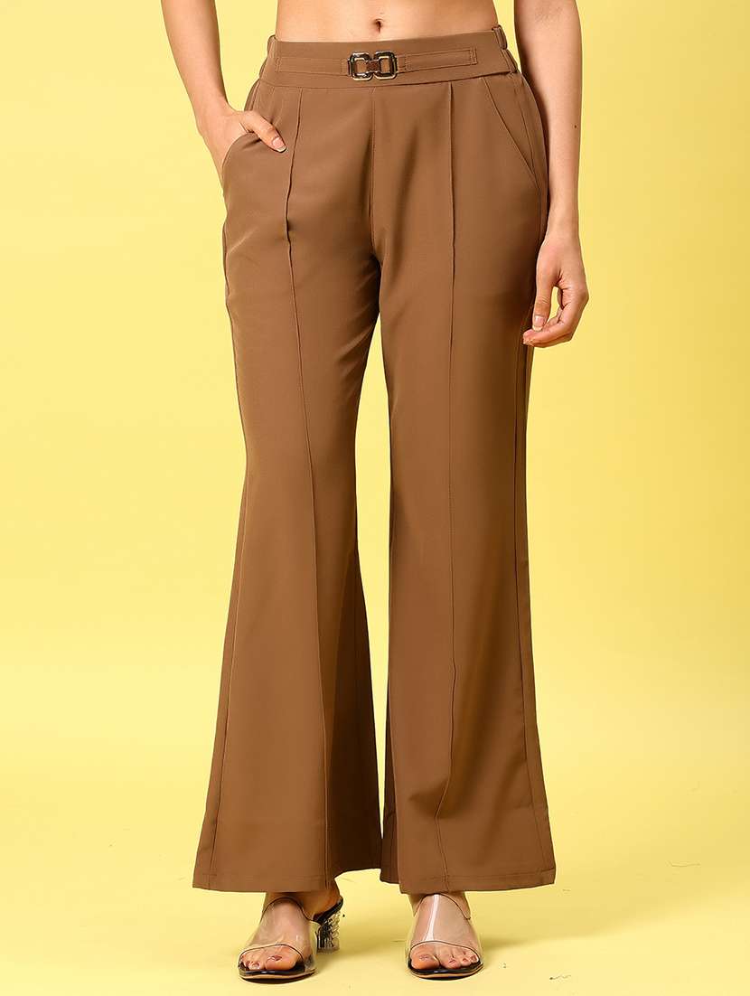 women solid mid rise bootcut trouser