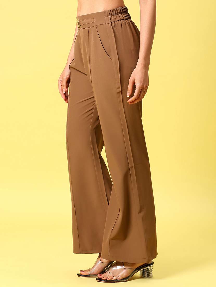 women solid mid rise bootcut trouser - 22184373 -  Standard Image - 2