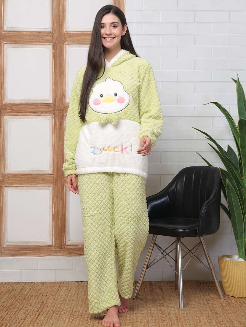 women self designed hooded nightwear pyjama set - 22184390 -  Standard Image - 2
