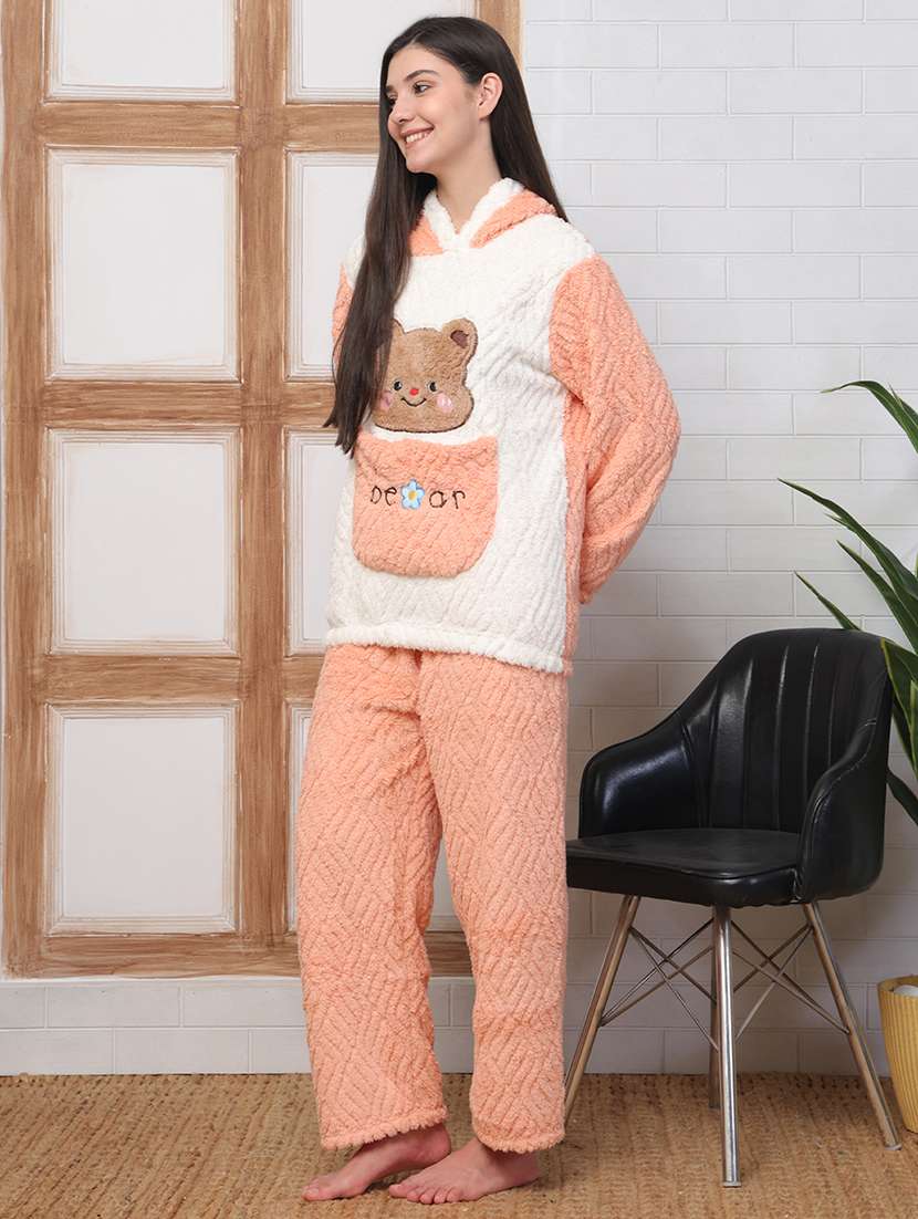 women self designed hooded nightwear pyjama set - 22184395 -  Standard Image - 2