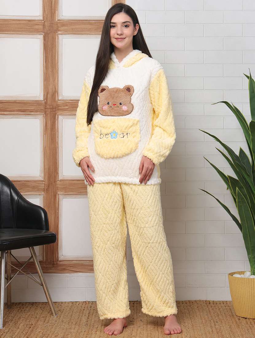 women self designed hooded nightwear pyjama set - 22184397 -  Standard Image - 2