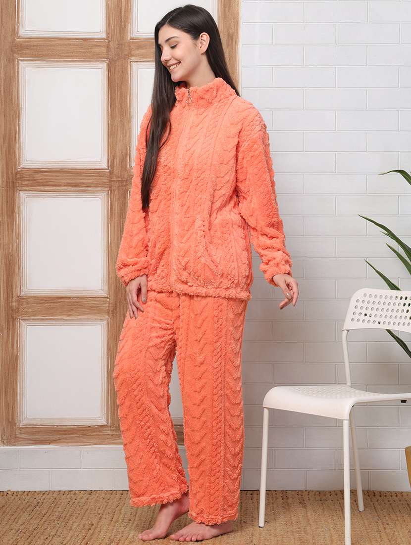 women solid hooded nightwear pyjama set - 22184398 -  Standard Image - 2
