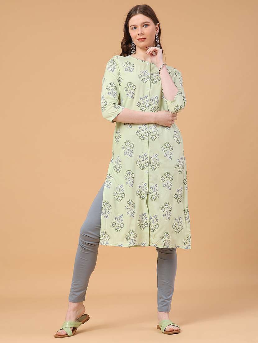 green rayon straight kurta - 22184424 -  Standard Image - 2