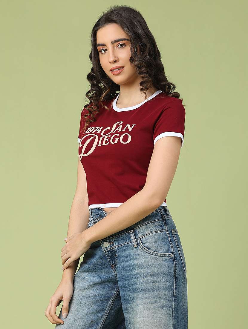 women printed short sleeve crop t-shirt - 22184432 -  Standard Image - 2
