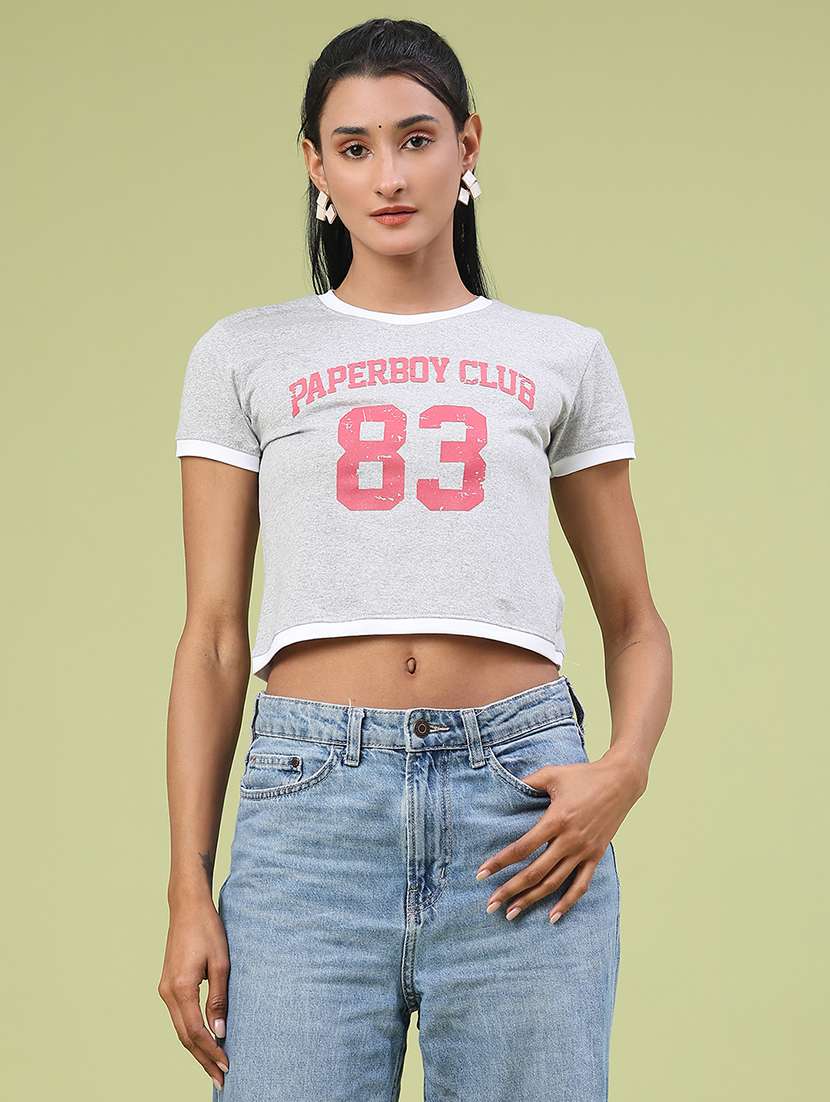 women printed short sleeve crop t-shirt