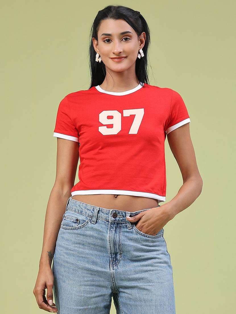 women printed short sleeve crop t-shirt - 22184437 -  Standard Image - 2