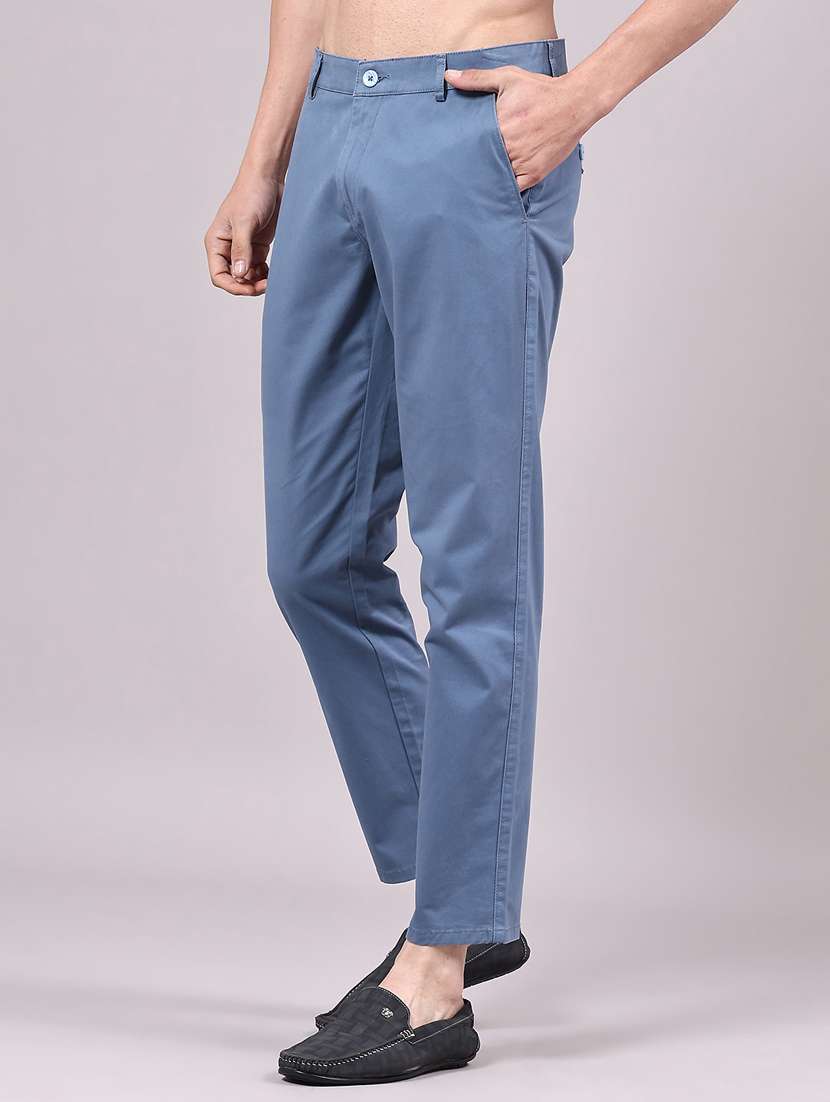 men solid mid rise chinos casual trouser