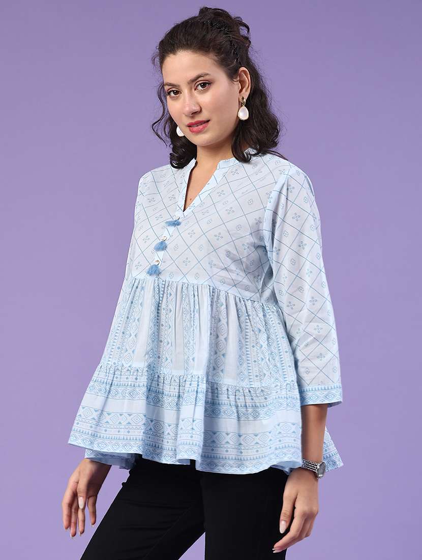 women printed notch neck short kurti - 22184590 -  Standard Image - 2