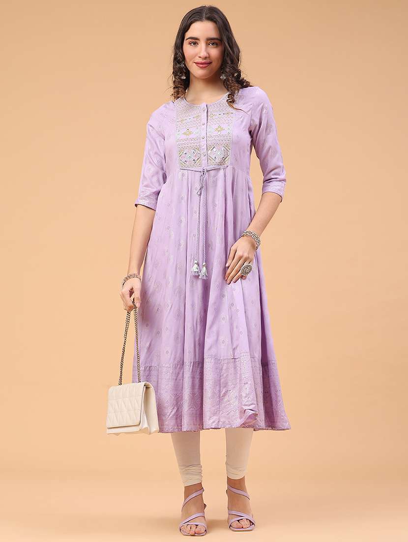 lavender rayon anarkali kurta