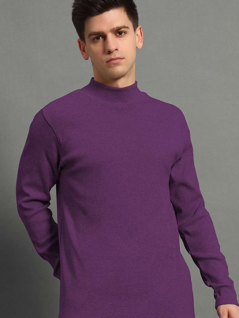 men solid long sleeve slim fit pullover
