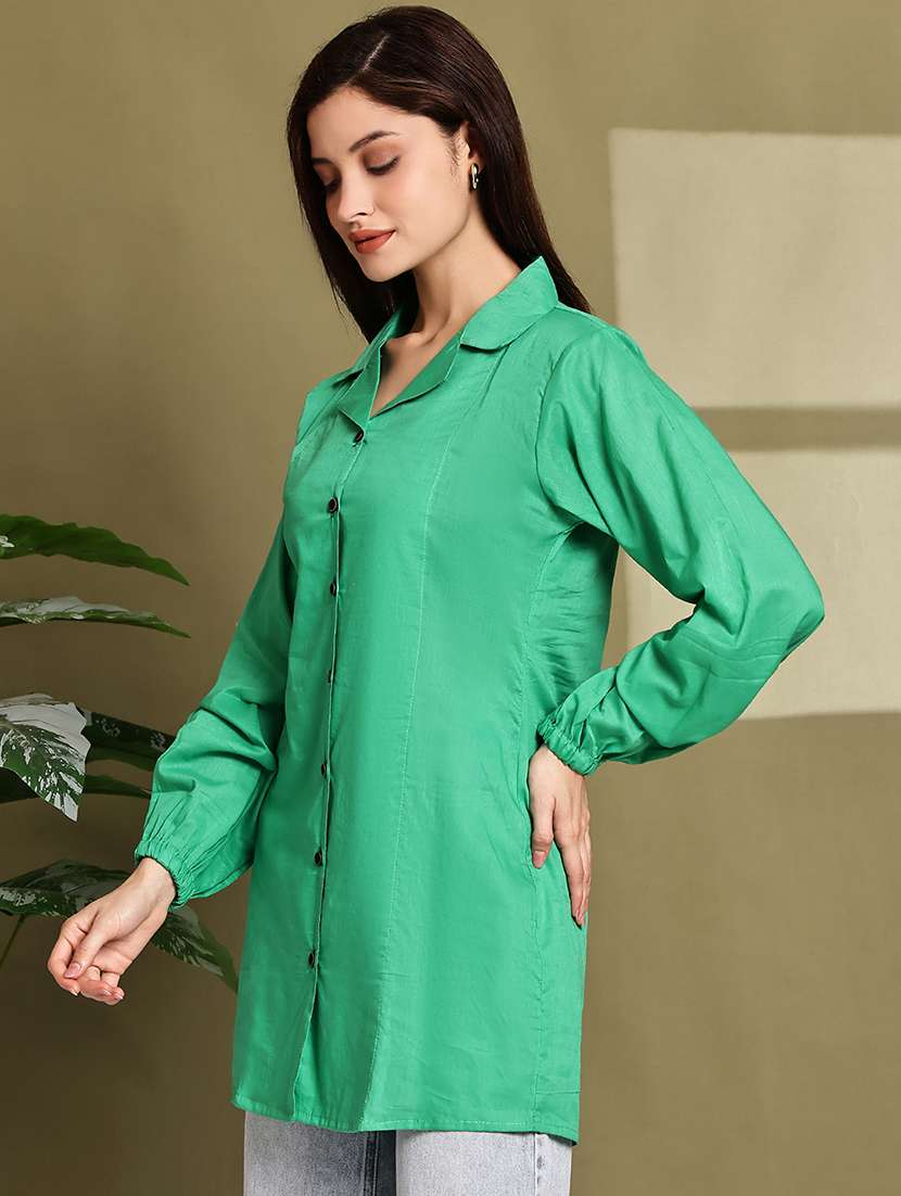 women lapel collar long sleeve regular fit shirt - 22185014 -  Standard Image - 2