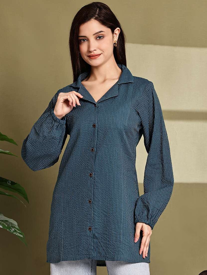 women lapel collar long sleeve regular fit shirt