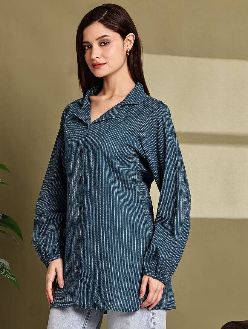 women lapel collar long sleeve regular fit shirt - 22185019 -  Standard Image - 2