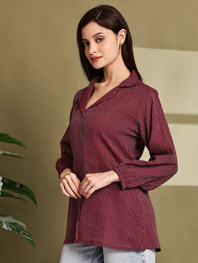 women lapel collar long sleeve regular fit shirt - 22185022 -  Standard Image - 2