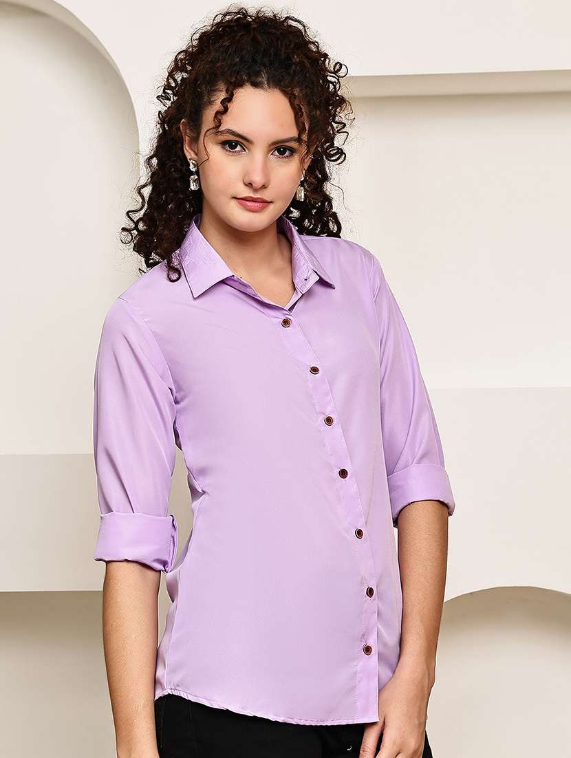 women collared roll up sleeve regular fit shirt - 22185038 -  Standard Image - 2
