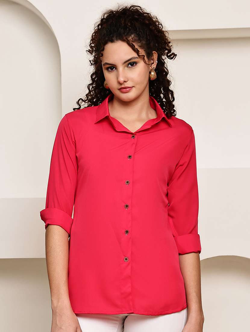 women collared roll up sleeve regular fit shirt