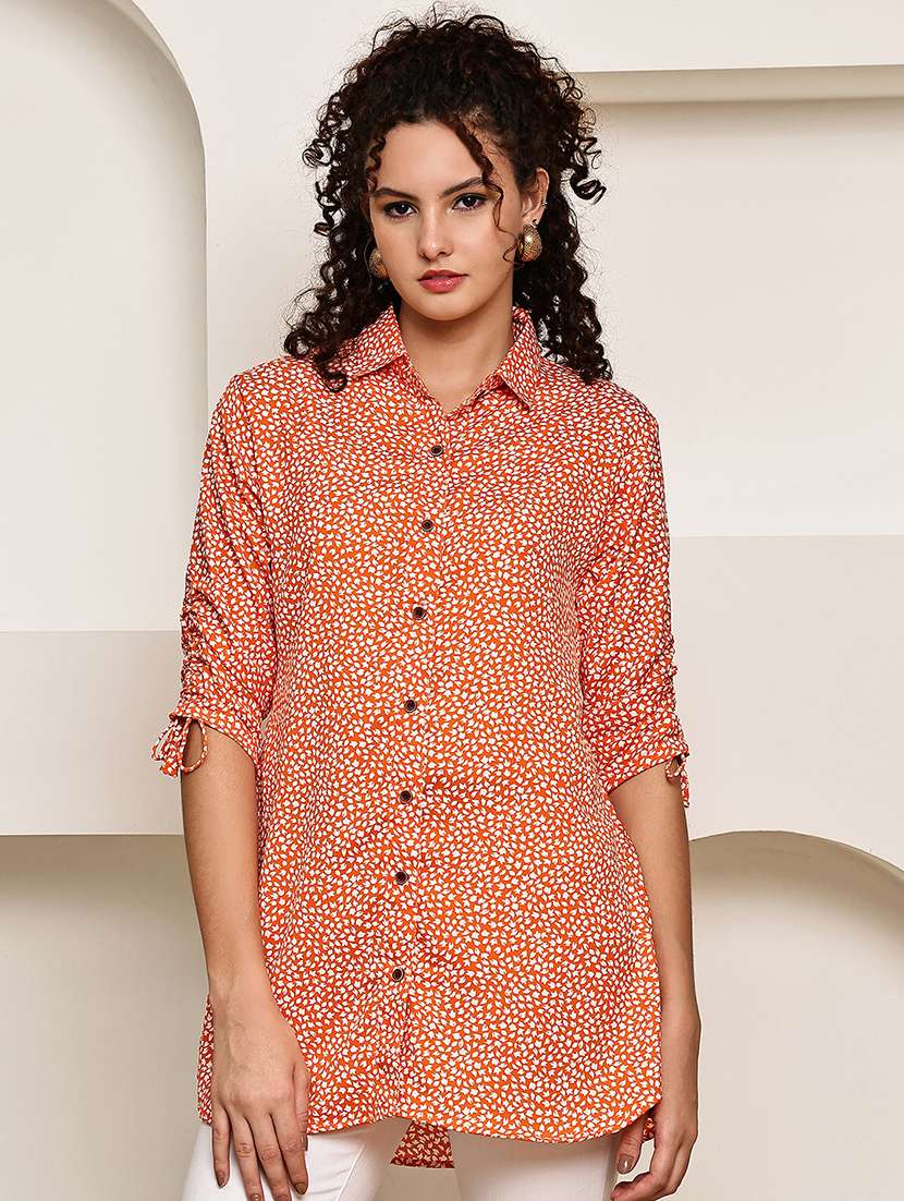 women collared three quarter sleeve regular fit shirt