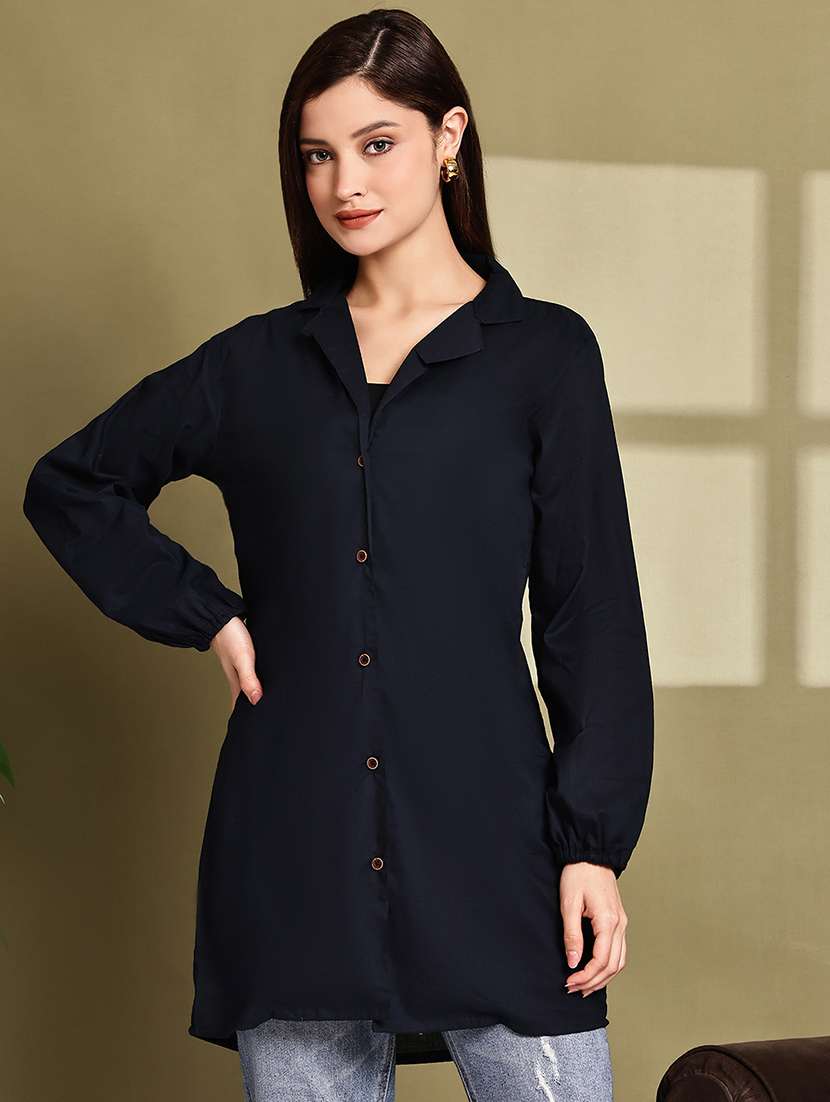 women lapel collar long sleeve regular fit shirt