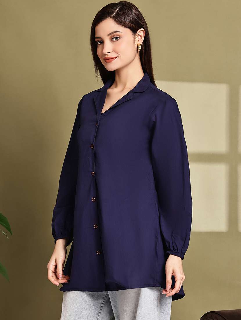 women lapel collar long sleeve regular fit shirt - 22185046 -  Standard Image - 2