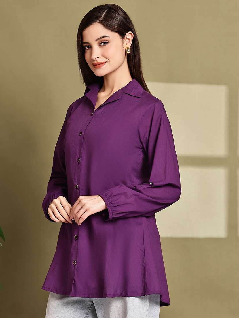 women lapel collar long sleeve regular fit shirt - 22185048 -  Standard Image - 2