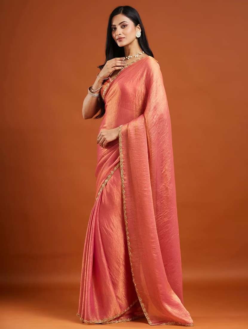 women solid with embellished bordered saree with blouse - 22185053 -  Standard Image - 2