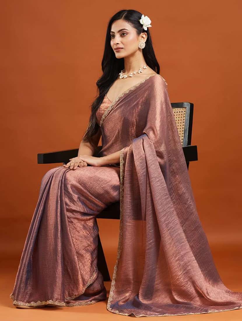 women solid with embellished bordered saree with blouse - 22185054 -  Standard Image - 2