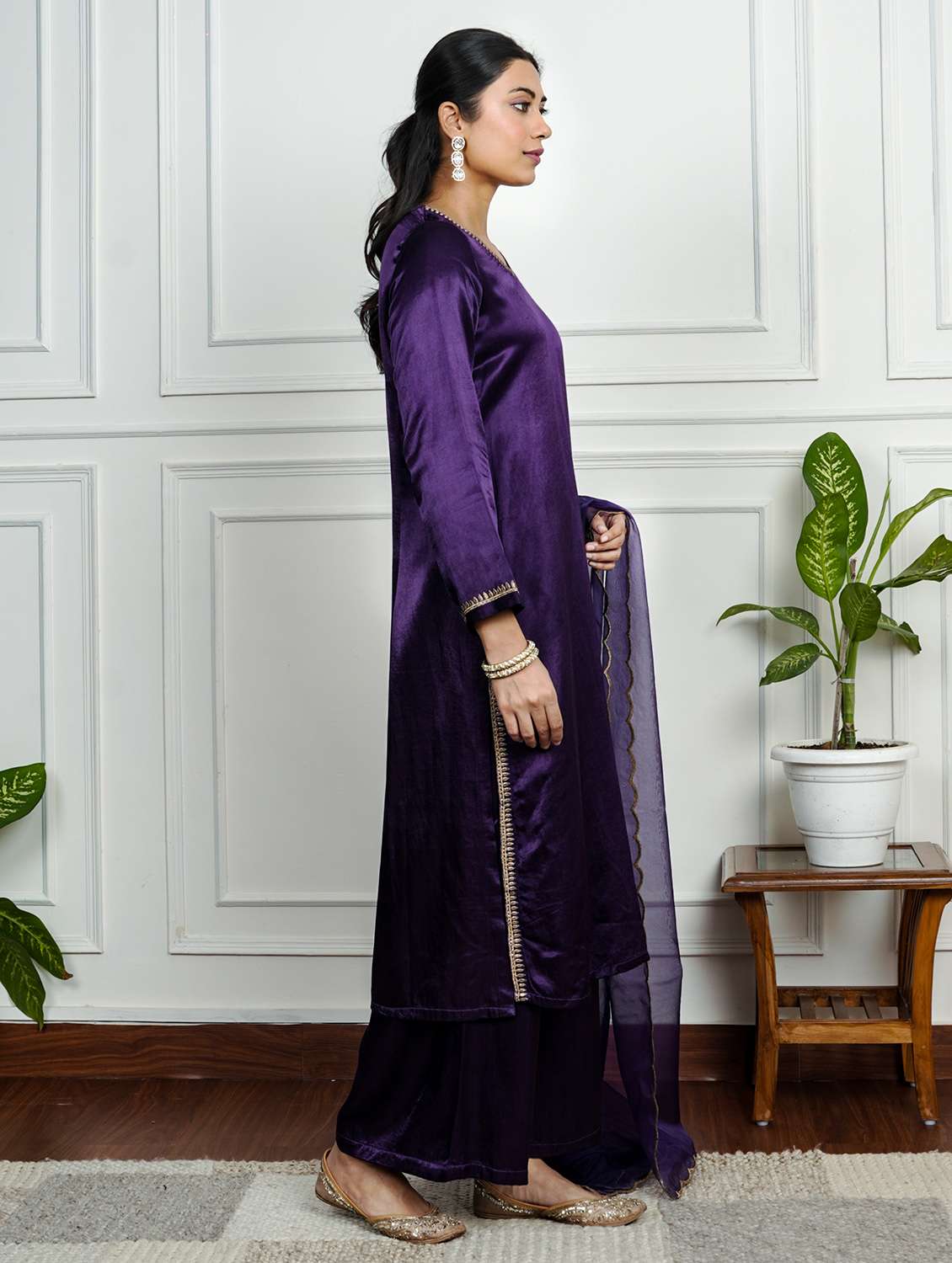 women solid with work long sleeve kurta pant with dupatta set - 22185066 -  Standard Image - 2