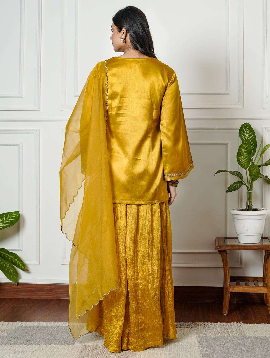 women solid with work long sleeve kurta palazzo with dupatta set - 22185068 -  Standard Image - 2