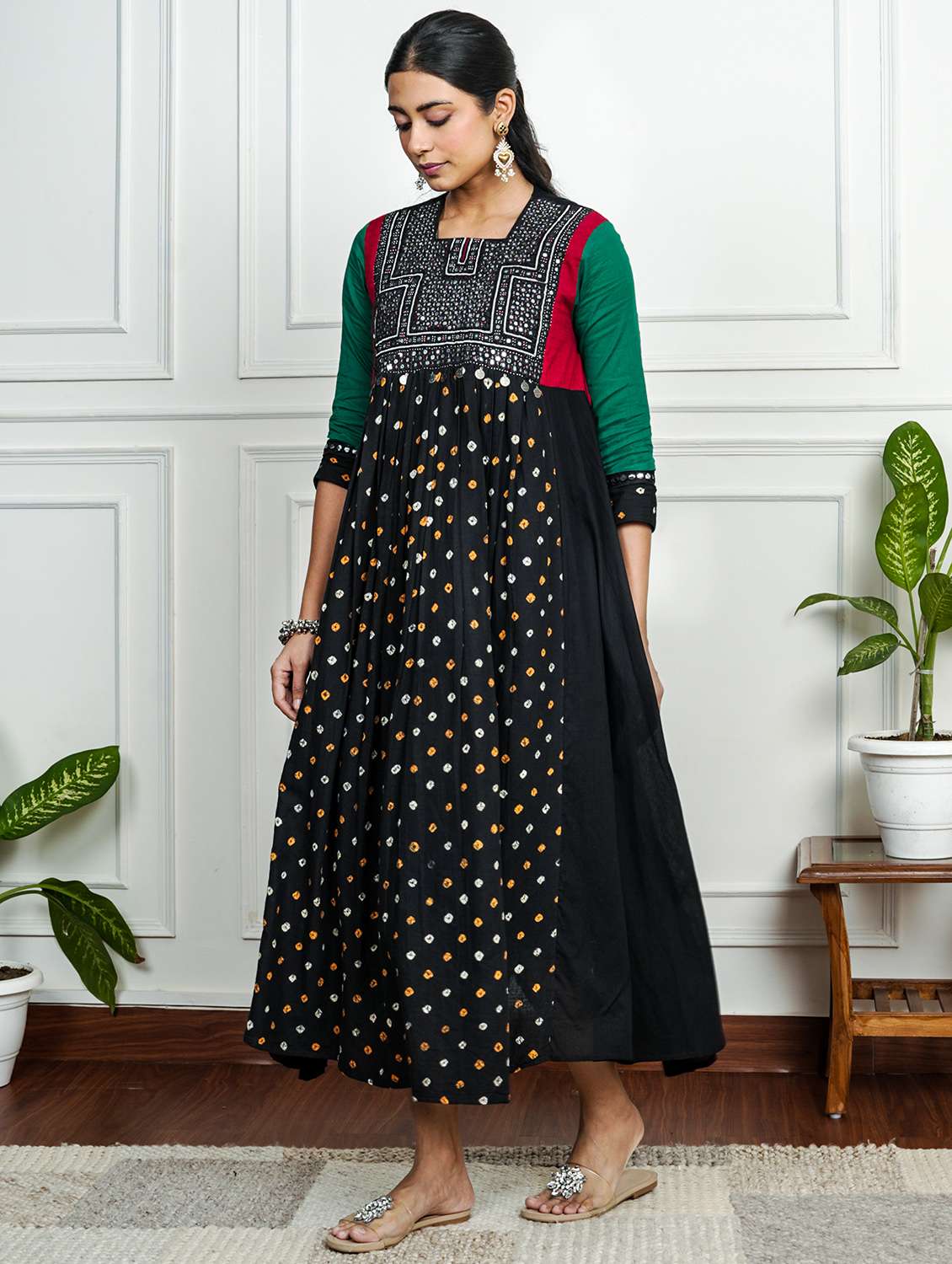 women printed three quarter sleeve ethnic dress - 22185073 -  Standard Image - 2