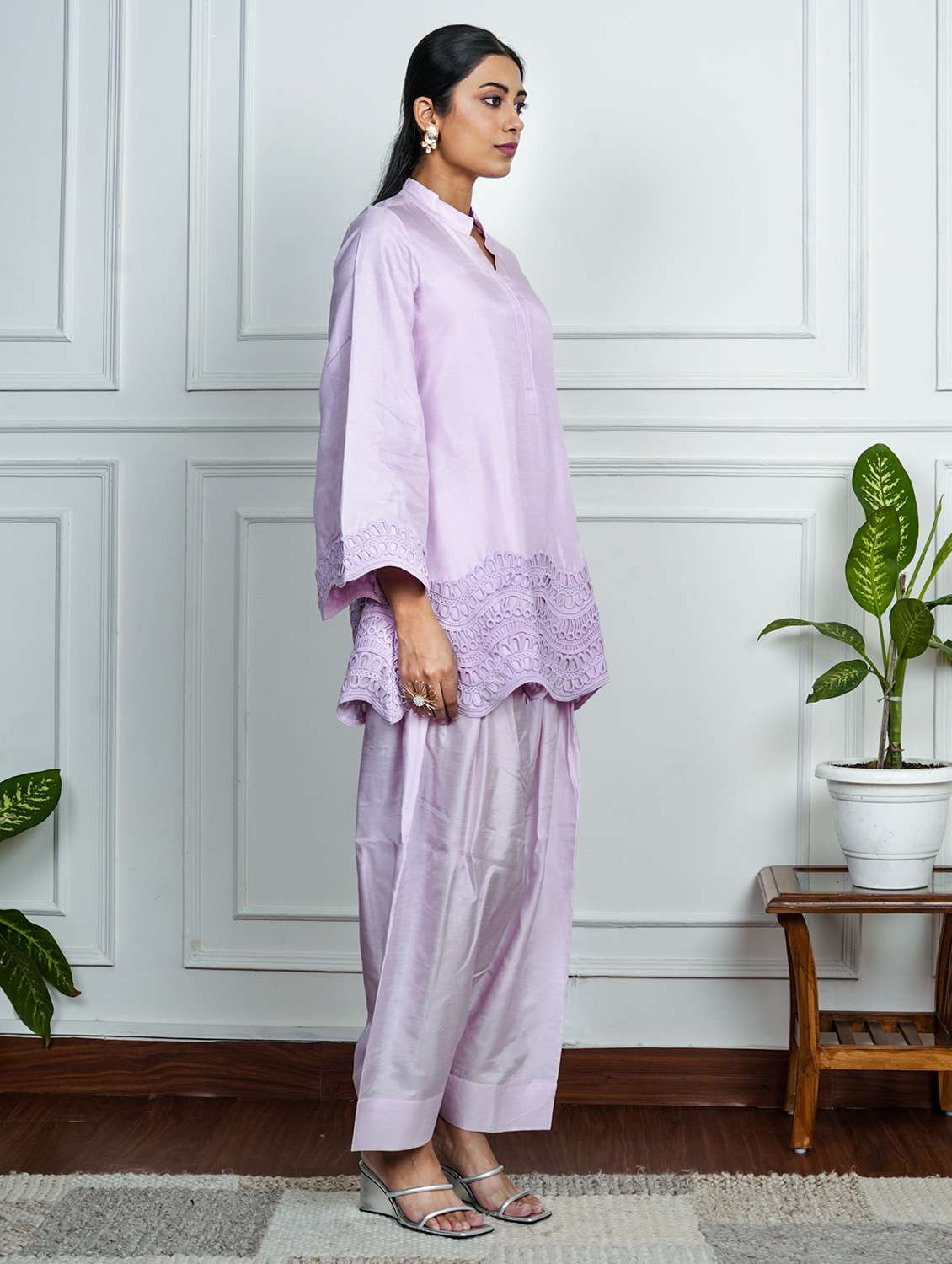 women solid with work long sleeve kurta salwar set - 22185082 -  Standard Image - 2