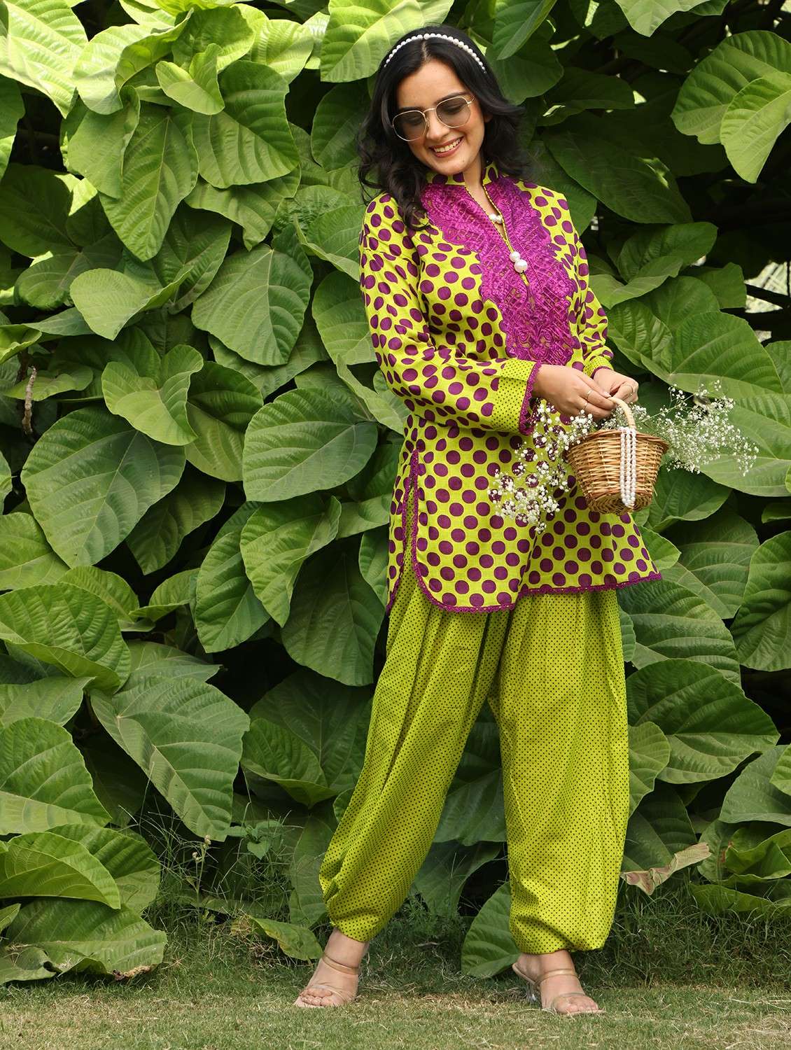 Women Polka Dot Printed Long Sleeve Kurta Salwar Set - 22185103 -  Standard Image - 2