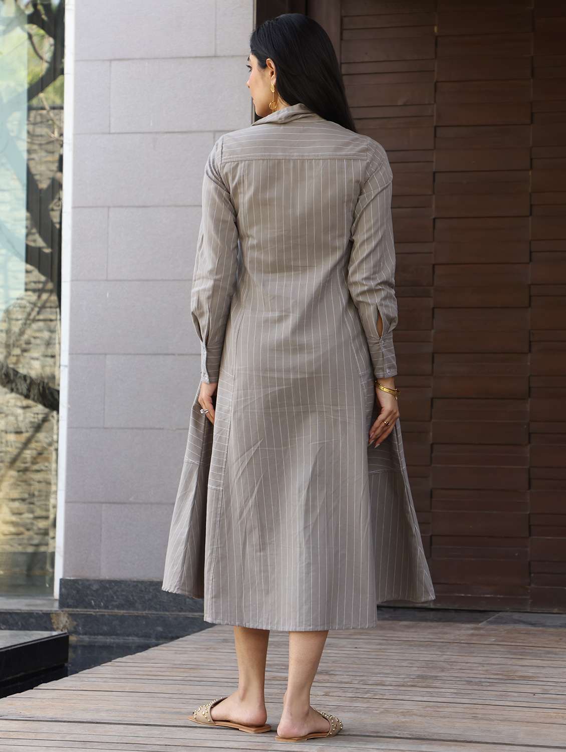 women striped long sleeve a-line dress - 22185105 -  Standard Image - 2