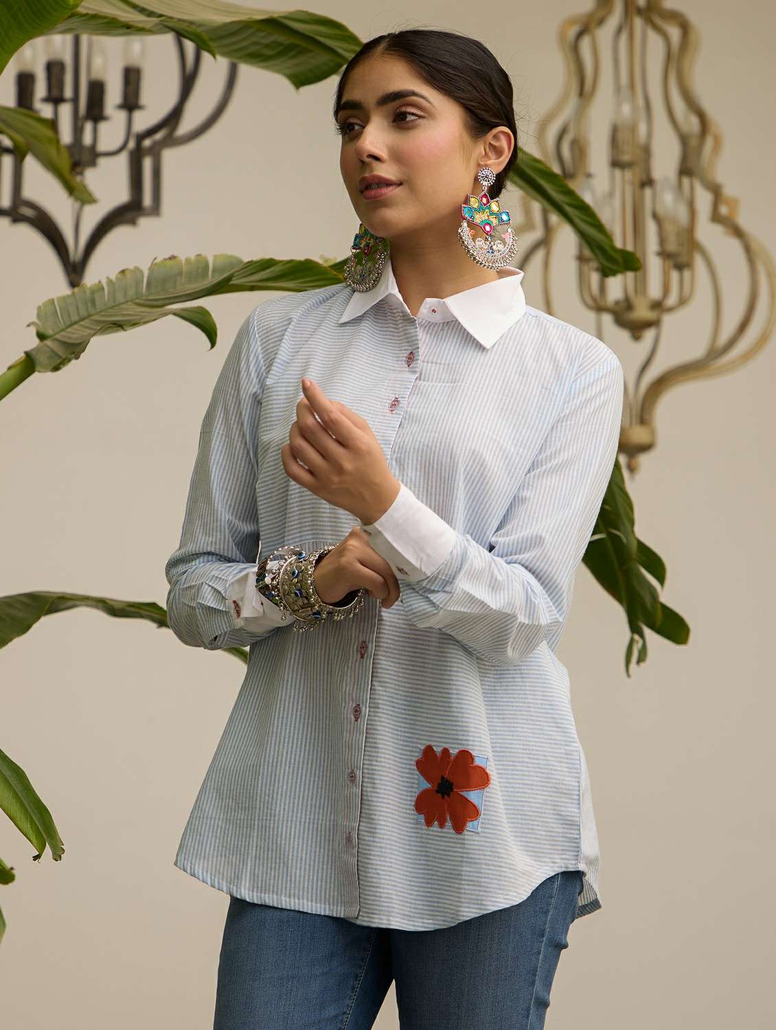 women striped long sleeve regular fit shirt