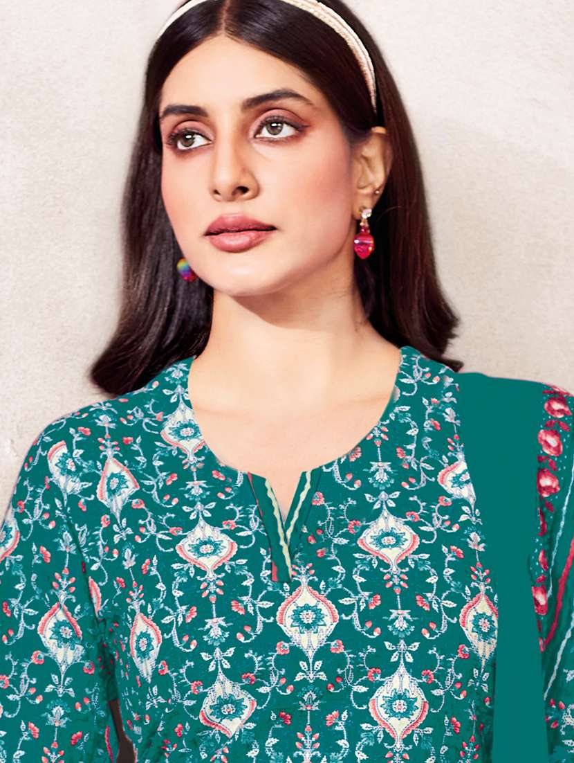 women printed three quarter sleeve kurta pant with dupatta set - 22185118 -  Standard Image - 2