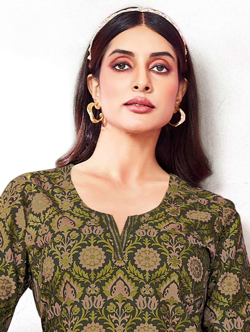 women printed three quarter sleeve kurta pant with dupatta set - 22185137 -  Standard Image - 2