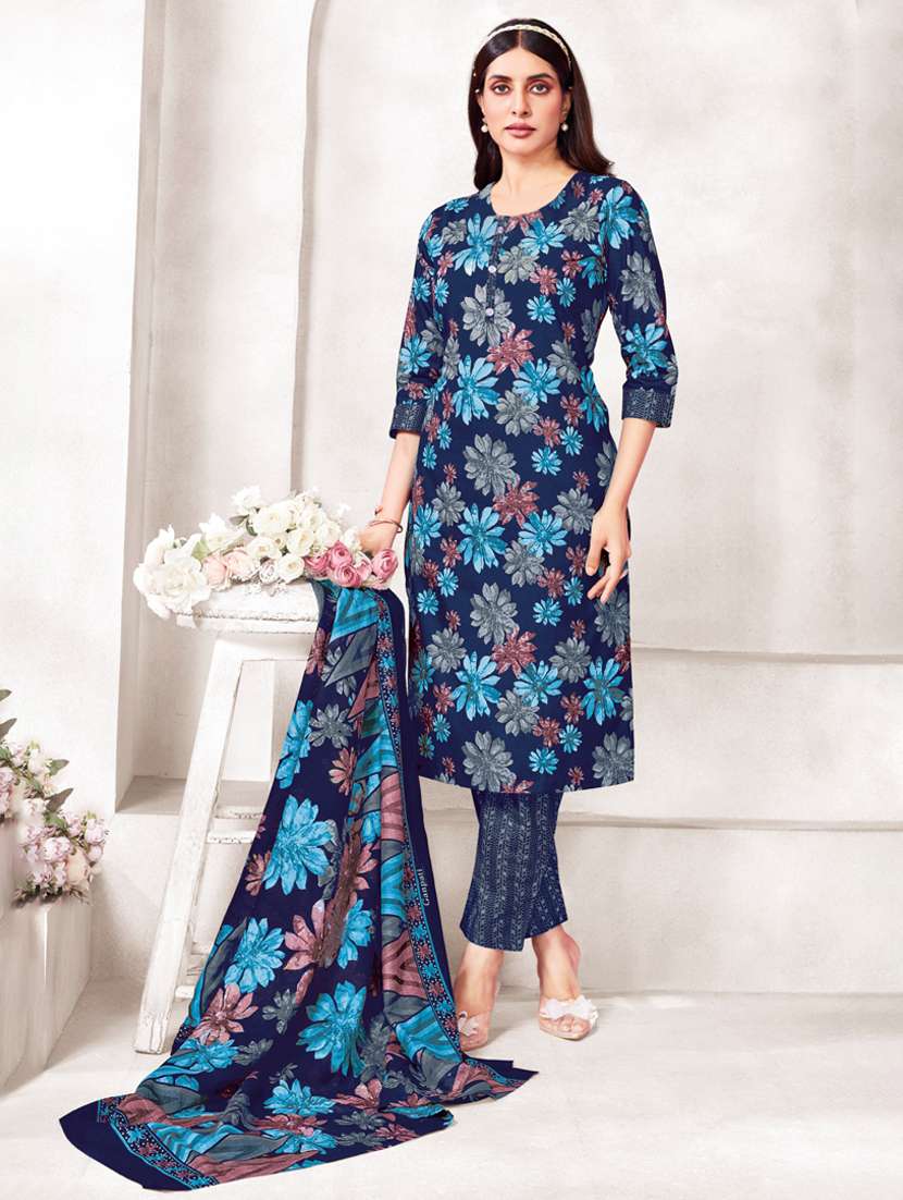 women floral printed three quarter sleeve kurta pant with dupatta set