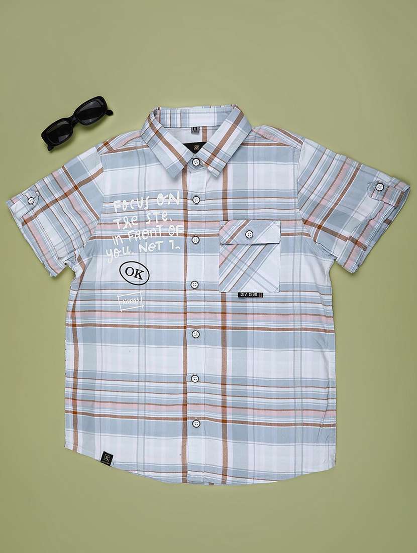 boys checkered short sleeve casual shirt