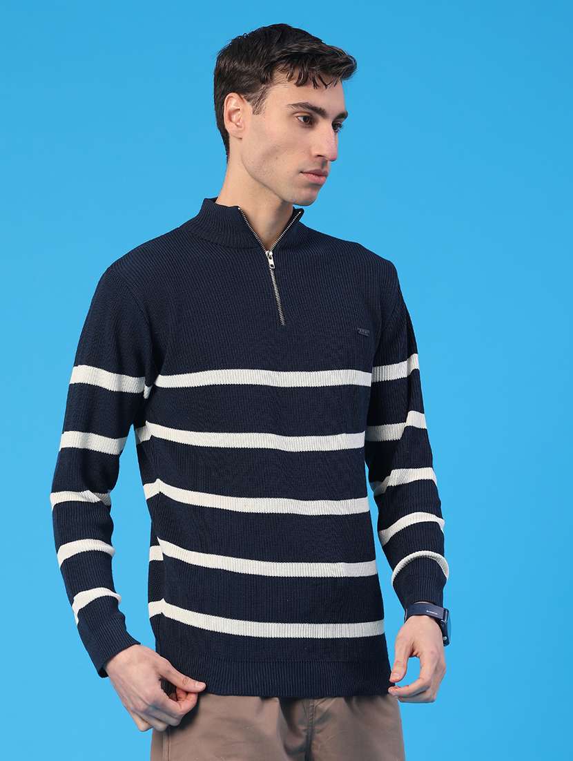 men striped long sleeve stand collar pullover - 22185334 -  Standard Image - 2